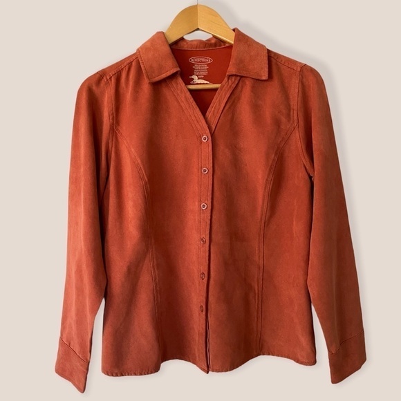 NORTHERN Reflections Burnt Orange Suede-Like Button Down Shirt - Picture 1 of 8
